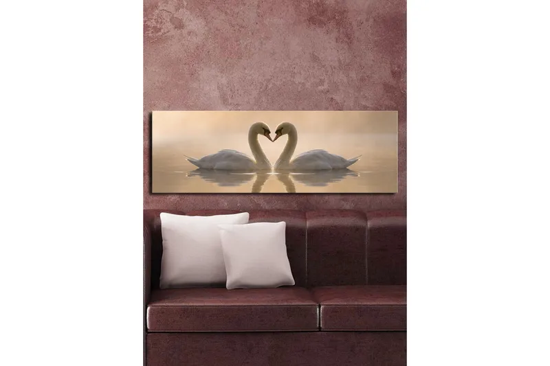 Stor Canvastavla 90x30 cm - Två svanar som formar ett hjärta med sina halsar - Vit / Beige - Inredning - Tavlor & posters - Canvastavla