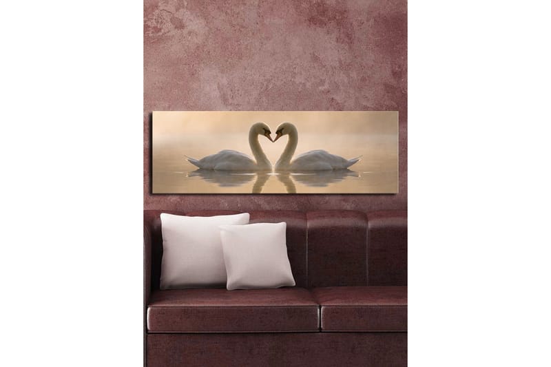 Stor Canvastavla 90x30 cm - Två svanar som formar ett hjärta med sina halsar - Vit / Beige - Inredning - Tavlor & posters - Canvastavla
