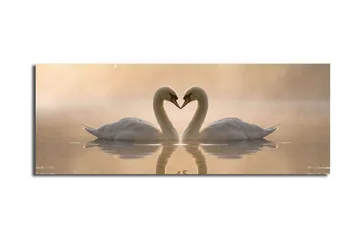 Stor Canvastavla 90x30 cm - Två svanar som formar ett hjärta med sina halsar - Vit / Beige - Inredning - Tavlor & posters - Canvastavla
