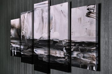 Stor Canvastavla i 5 delar 105x70 cm - Abstrakt komposition i svart och vitt - Svart / Vitt / Grått - Inredning - Tavlor & posters - Canvastavla