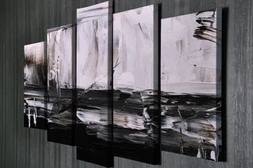 Stor Canvastavla i 5 delar 105x70 cm - Abstrakt komposition i svart och vitt - Svart / Vitt / Grått - Inredning - Tavlor & posters - Canvastavla