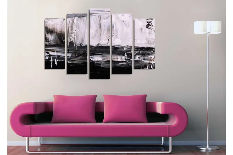 Stor Canvastavla i 5 delar 105x70 cm - Abstrakt komposition i svart och vitt - Svart / Vitt / Grått - Inredning - Tavlor & posters - Canvastavla