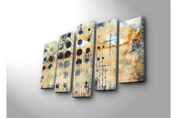 Stor Canvastavla i 5 delar 105x70 cm - Abstrakt komposition med cirklar och texturer - Beige / Svart / Blå - Inredning - Tavlor & posters - Canvastavla