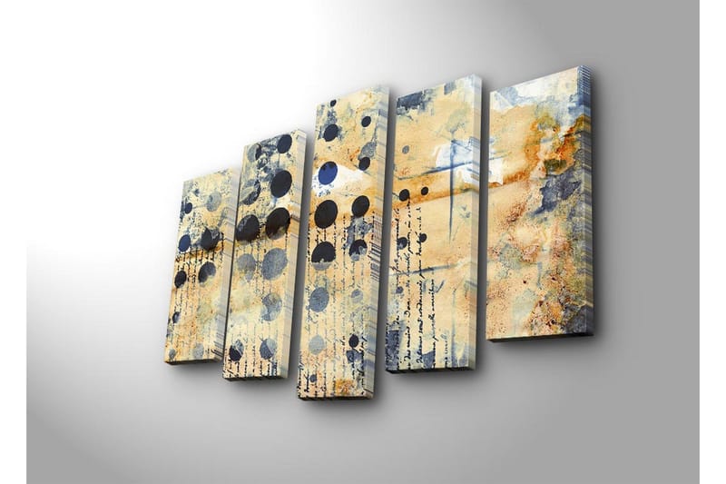 Stor Canvastavla i 5 delar 105x70 cm - Abstrakt komposition med cirklar och texturer - Beige / Svart / Blå - Inredning - Tavlor & posters - Canvastavla