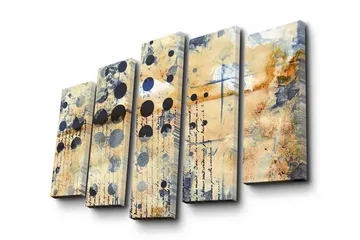 Stor Canvastavla i 5 delar 105x70 cm - Abstrakt komposition med cirklar och texturer - Beige / Svart / Blå - Inredning - Tavlor & posters - Canvastavla