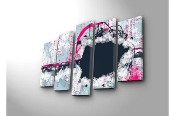 Stor Canvastavla i 5 delar 105x70 cm - Abstrakt komposition med cirkulära former och kontrasterande färger - Mörkblå / Ljusgrå / Rosa - Inredning - Tavlor & posters - Canvastavla