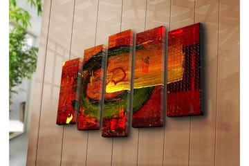 Stor Canvastavla i 5 delar 105x70 cm - Abstrakt komposition med cirkulära former och starka färger - Röd / Grön / Orange - Inredning - Tavlor & posters - Canvastavla