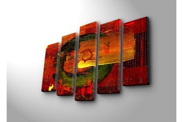 Stor Canvastavla i 5 delar 105x70 cm - Abstrakt komposition med cirkulära former och starka färger - Röd / Grön / Orange - Inredning - Tavlor & posters - Canvastavla