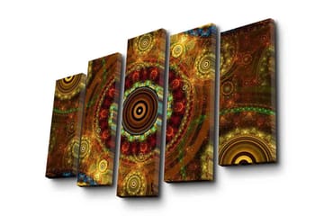 Stor Canvastavla i 5 delar 105x70 cm - Abstrakt komposition med cirkulära mönster - Guld / Brunt / Rödbrunt - Inredning - Tavlor & posters - Canvastavla