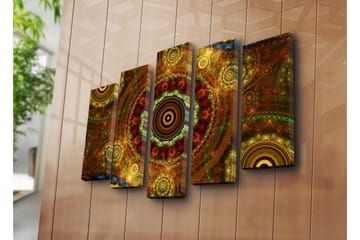 Stor Canvastavla i 5 delar 105x70 cm - Abstrakt komposition med cirkulära mönster - Guld / Brunt / Rödbrunt - Inredning - Tavlor & posters - Canvastavla