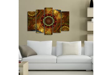 Stor Canvastavla i 5 delar 105x70 cm - Abstrakt komposition med cirkulära mönster - Guld / Brunt / Rödbrunt - Inredning - Tavlor & posters - Canvastavla