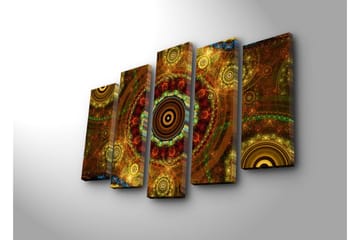 Stor Canvastavla i 5 delar 105x70 cm - Abstrakt komposition med cirkulära mönster - Guld / Brunt / Rödbrunt - Inredning - Tavlor & posters - Canvastavla