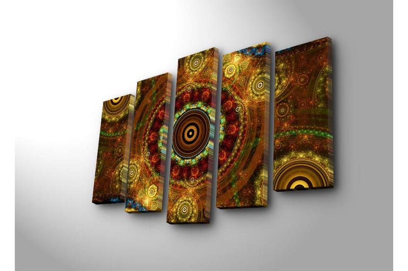 Stor Canvastavla i 5 delar 105x70 cm - Abstrakt komposition med cirkulära mönster - Guld / Brunt / Rödbrunt - Inredning - Tavlor & posters - Canvastavla