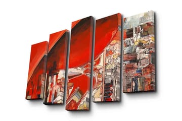Stor Canvastavla i 5 delar 105x70 cm - Abstrakt komposition med dominerande röda nyanser - Röd / Vit / Grå - Inredning - Tavlor & posters - Canvastavla