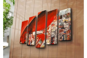 Stor Canvastavla i 5 delar 105x70 cm - Abstrakt komposition med dominerande röda nyanser - Röd / Vit / Grå - Inredning - Tavlor & posters - Canvastavla