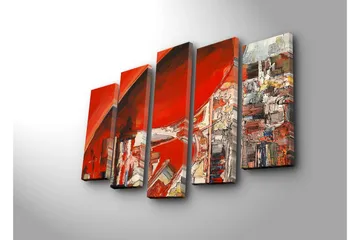 Stor Canvastavla i 5 delar 105x70 cm - Abstrakt komposition med dominerande r öda nyanser - Röd / Vit / Grå - Inredning - Tavlor & posters - Canvastavla