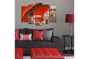 Stor Canvastavla i 5 delar 105x70 cm - Abstrakt komposition med dominerande röda nyanser - Röd / Vit / Grå - Inredning - Tavlor & posters - Canvastavla