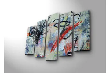 Stor Canvastavla i 5 delar 105x70 cm - Abstrakt komposition med dynamiska linjer och färgade inslag - Svart / Röd / Blå - Inredning - Tavlor & posters - Canvastavla