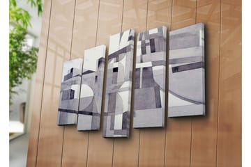 Stor Canvastavla i 5 delar 105x70 cm - Abstrakt komposition med geometriska former i gråskala - Grå / Vit / Svart - Inredning - Tavlor & posters - Canvastavla
