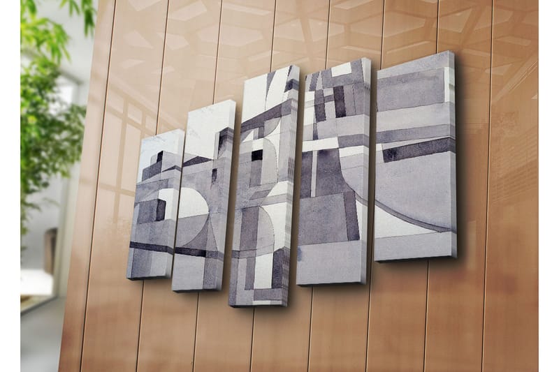 Stor Canvastavla i 5 delar 105x70 cm - Abstrakt komposition med geometriska former i gråskala - Grå / Vit / Svart - Inredning - Tavlor & posters - Canvastavla