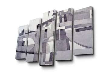 Stor Canvastavla i 5 delar 105x70 cm - Abstrakt komposition med geometriska former i gråskala - Grå / Vit / Svart - Inredning - Tavlor & posters - Canvastavla