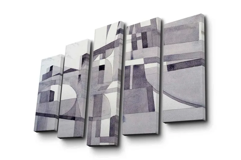Stor Canvastavla i 5 delar 105x70 cm - Abstrakt komposition med geometriska former i gråskala - Grå / Vit / Svart - Inredning - Tavlor & posters - Canvastavla