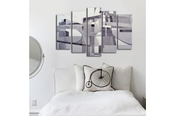Stor Canvastavla i 5 delar 105x70 cm - Abstrakt komposition med geometriska former i gråskala - Grå / Vit / Svart - Inredning - Tavlor & posters - Canvastavla