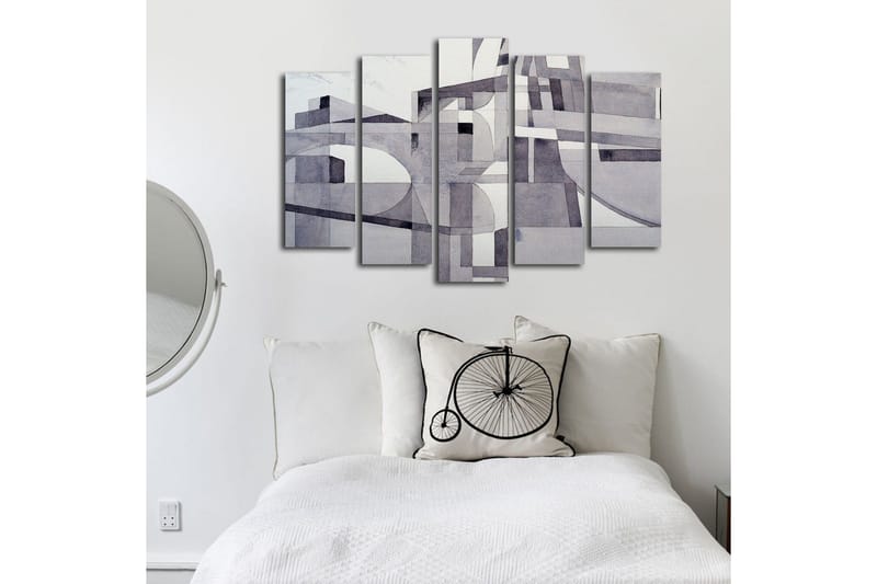 Stor Canvastavla i 5 delar 105x70 cm - Abstrakt komposition med geometriska former i gråskala - Grå / Vit / Svart - Inredning - Tavlor & posters - Canvastavla