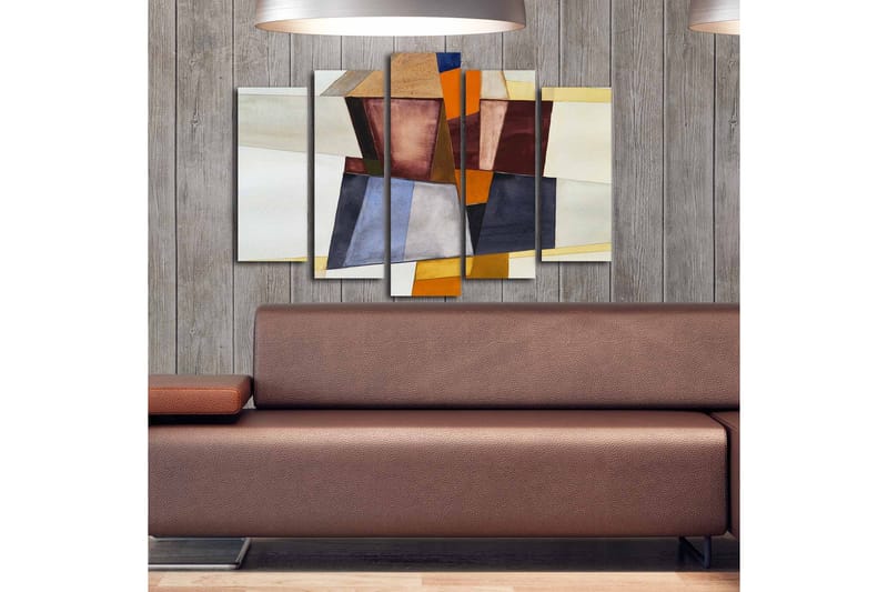 Stor Canvastavla i 5 delar 105x70 cm - Abstrakt komposition med geometriska former i olika nyanser - Mörkröd / Orange / Beige - Inredning - Tavlor & posters - Canvastavla