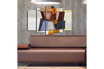 Stor Canvastavla i 5 delar 105x70 cm - Abstrakt komposition med geometriska former i olika nyanser - Mörkröd / Orange / Beige - Inredning - Tavlor & posters - Canvastavla