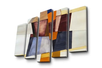 Stor Canvastavla i 5 delar 105x70 cm - Abstrakt komposition med geometriska former i olika nyanser - Mörkröd / Orange / Beige - Inredning - Tavlor & posters - Canvastavla
