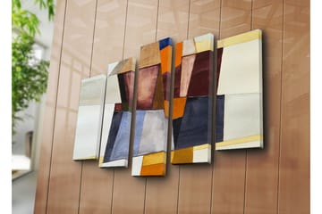 Stor Canvastavla i 5 delar 105x70 cm - Abstrakt komposition med geometriska former i olika nyanser - Mörkröd / Orange / Beige - Inredning - Tavlor & posters - Canvastavla