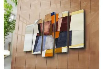 Stor Canvastavla i 5 delar 105x70 cm - Abstrakt komposition med geometriska former i olika nyanser - Mörkröd / Orange / Beige - Inredning - Tavlor & posters - Canvastavla