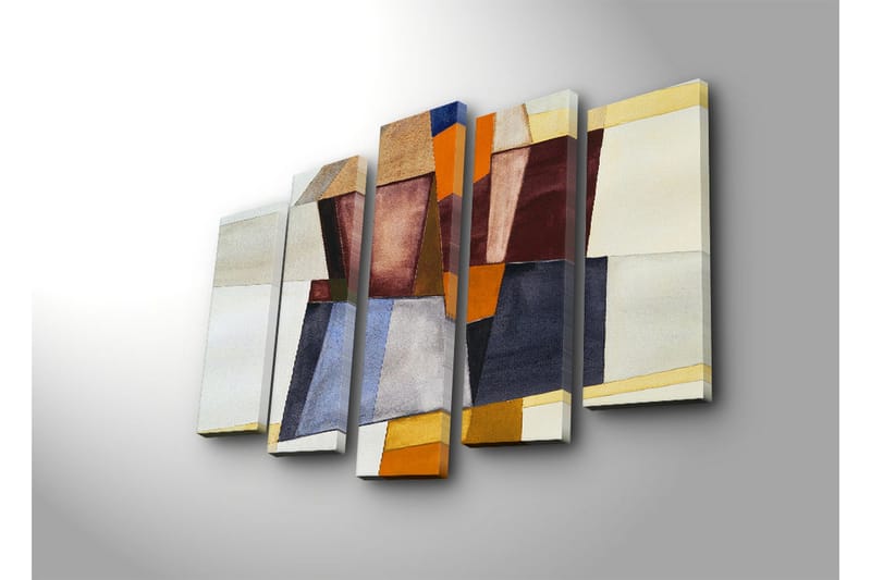 Stor Canvastavla i 5 delar 105x70 cm - Abstrakt komposition med geometriska former i olika nyanser - Mörkröd / Orange / Beige - Inredning - Tavlor & posters - Canvastavla