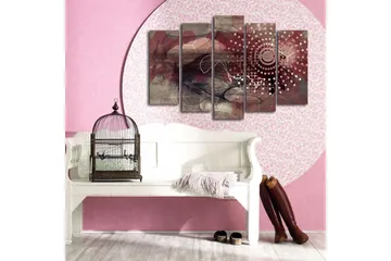 Stor Canvastavla i 5 delar 105x70 cm - Abstrakt komposition med geometriska former och mönster - Mörkröd / Beige / Grå - Inredning - Tavlor & posters - Canvastavla