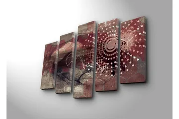 Stor Canvastavla i 5 delar 105x70 cm - Abstrakt komposition med geometriska former och mönster - Mörkröd / Beige / Grå - Inredning - Tavlor & posters - Canvastavla