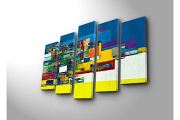 Stor Canvastavla i 5 delar 105x70 cm - Abstrakt komposition med geometriska former och starka färger - Blå / Gul / Grön - Inredning - Tavlor & posters - Canvastavla