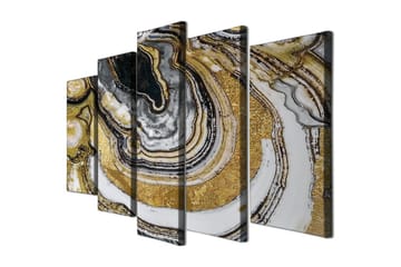Stor Canvastavla i 5 delar 105x70 cm - Abstrakt komposition med guld- och svartmarmorerade mönster - Guld / Svart / Vit - Inredning - Tavlor & posters - Canvastavla