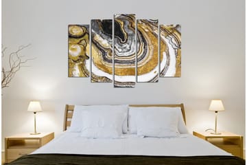 Stor Canvastavla i 5 delar 105x70 cm - Abstrakt komposition med guld- och svartmarmorerade mönster - Guld / Svart / Vit - Inredning - Tavlor & posters - Canvastavla