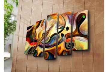 Stor Canvastavla i 5 delar 105x70 cm - Abstrakt komposition med musikinstrument och ansiktsprofil - Guld / Röd / Svart - Inredning - Tavlor & posters - Canvastavla