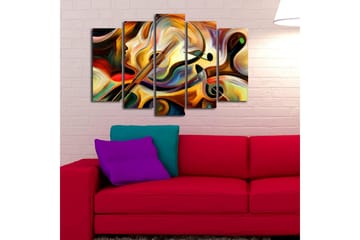 Stor Canvastavla i 5 delar 105x70 cm - Abstrakt komposition med musikinstrument och ansiktsprofil - Guld / Röd / Svart - Inredning - Tavlor & posters - Canvastavla