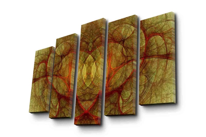 Stor Canvastavla i 5 delar 105x70 cm - Abstrakt komposition med organiska former i varma nyanser - Guld / Röd / Brun - Inredning - Tavlor & posters - Canvastavla