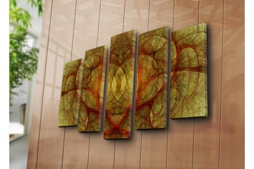 Stor Canvastavla i 5 delar 105x70 cm - Abstrakt komposition med organiska former i varma nyanser - Guld / Röd / Brun - Inredning - Tavlor & posters - Canvastavla
