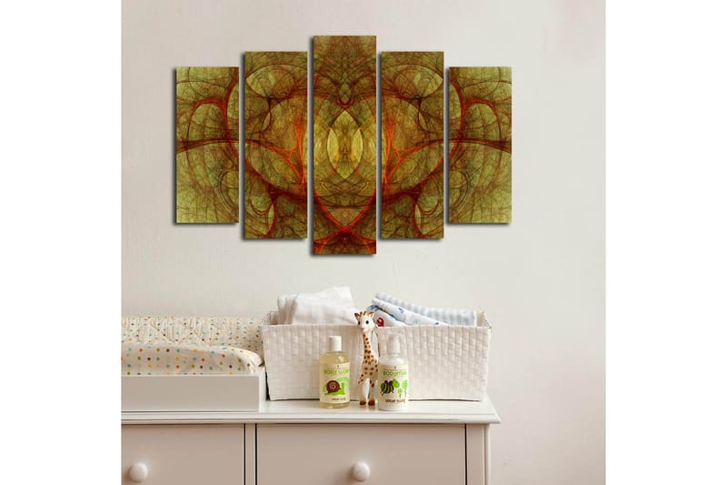 Stor Canvastavla i 5 delar 105x70 cm - Abstrakt komposition med organiska former i varma nyanser - Guld / Röd / Brun - Inredning - Tavlor & posters - Canvastavla