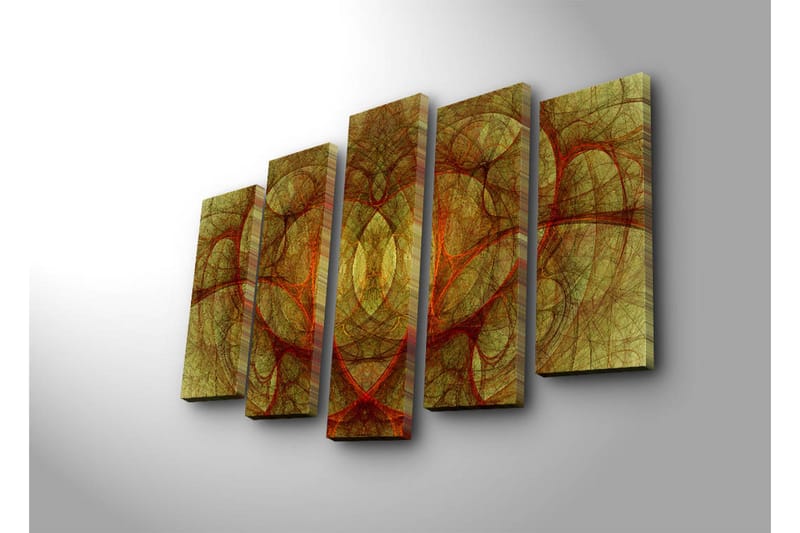 Stor Canvastavla i 5 delar 105x70 cm - Abstrakt komposition med organiska former i varma nyanser - Guld / Röd / Brun - Inredning - Tavlor & posters - Canvastavla
