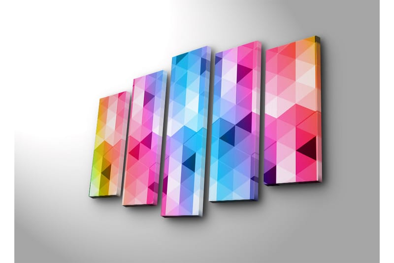 Stor Canvastavla i 5 delar 105x70 cm - Abstrakt komposition med triangulära mönster i starka färger - Rosa / Blå / Lila - Inredning - Tavlor & posters - Canvastavla