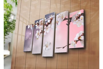 Stor Canvastavla i 5 delar 105x70 cm - Blommande körsbärsgren med vita blommor - Vit / Lila / Rosa - Inredning - Tavlor & posters - Canvastavla