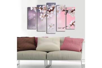 Stor Canvastavla i 5 delar 105x70 cm - Blommande körsbärsgren med vita blommor - Vit / Lila / Rosa - Inredning - Tavlor & posters - Canvastavla