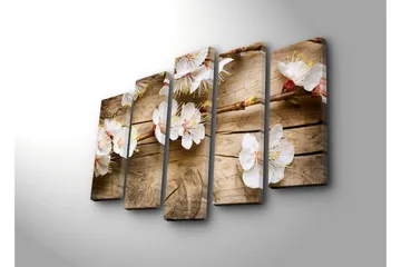 Stor Canvastavla i 5 delar 105x70 cm - Blommande kvistar med vita blommor - Vit / Gul / Brun - Inredning - Tavlor & posters - Canvastavla
