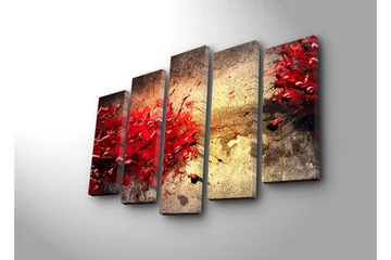 Stor Canvastavla i 5 delar 105x70 cm - Dynamisk explosion av röda färgfläckar - Röd / Beige / Svart - Inredning - Tavlor & posters - Canvastavla